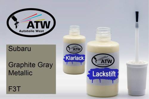 Subaru, Graphite Gray Metallic, F3T: 20ml Lackstift + 20ml Klarlack - Set, von ATW Autoteile West.